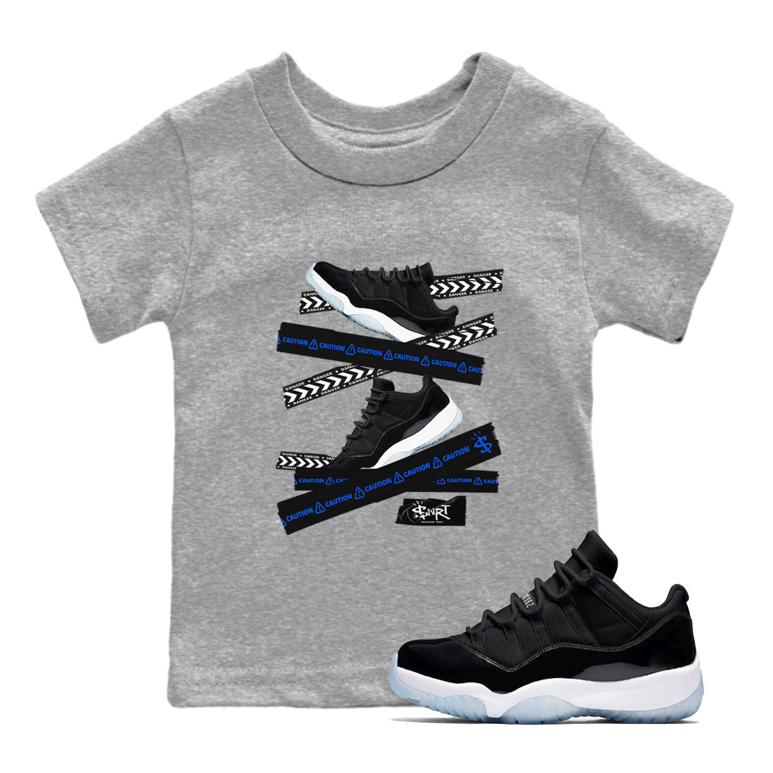 Caution Tape snkmatch Tees Kids - Air Jordan 11 Black and Varsity Royal