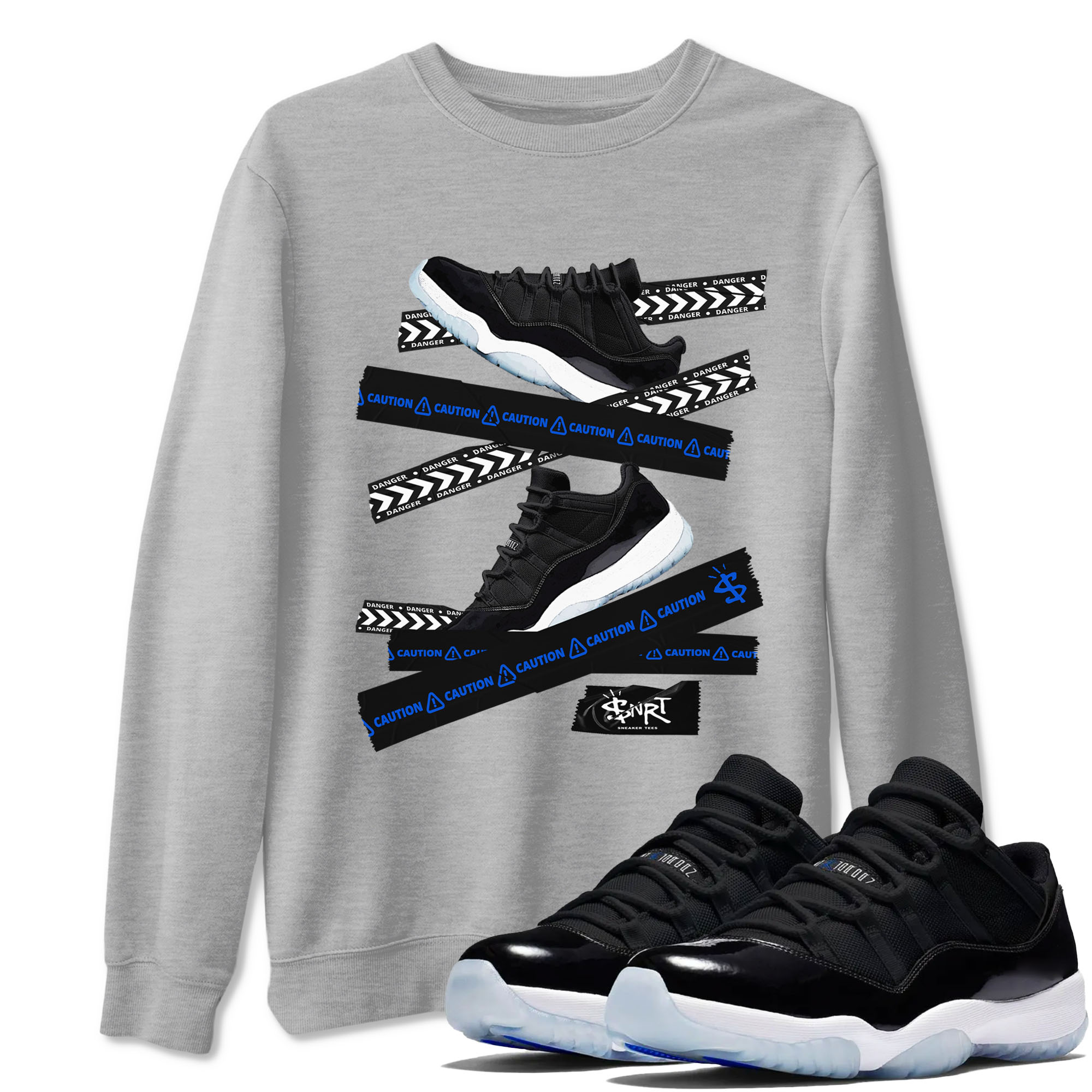 Caution Tape snkmatch Tees - Air Jordan 11 Black and Varsity Royal