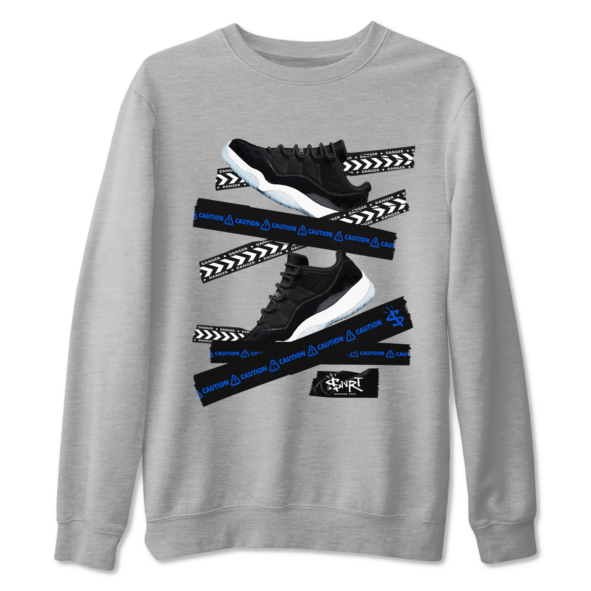 Caution Tape snkmatch Tees - Air Jordan 11 Black and Varsity Royal