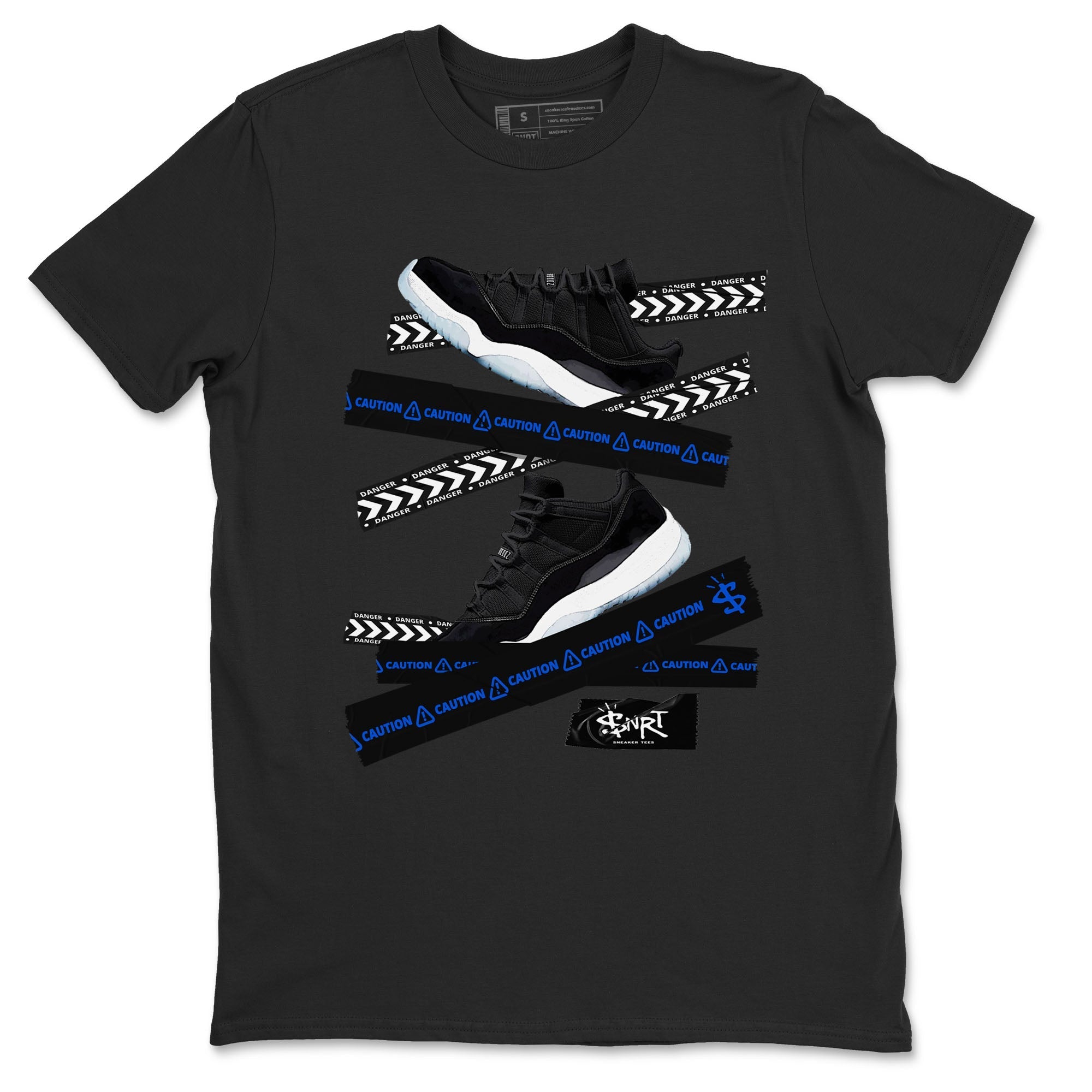 Caution Tape snkmatch Tees - Air Jordan 11 Black and Varsity Royal