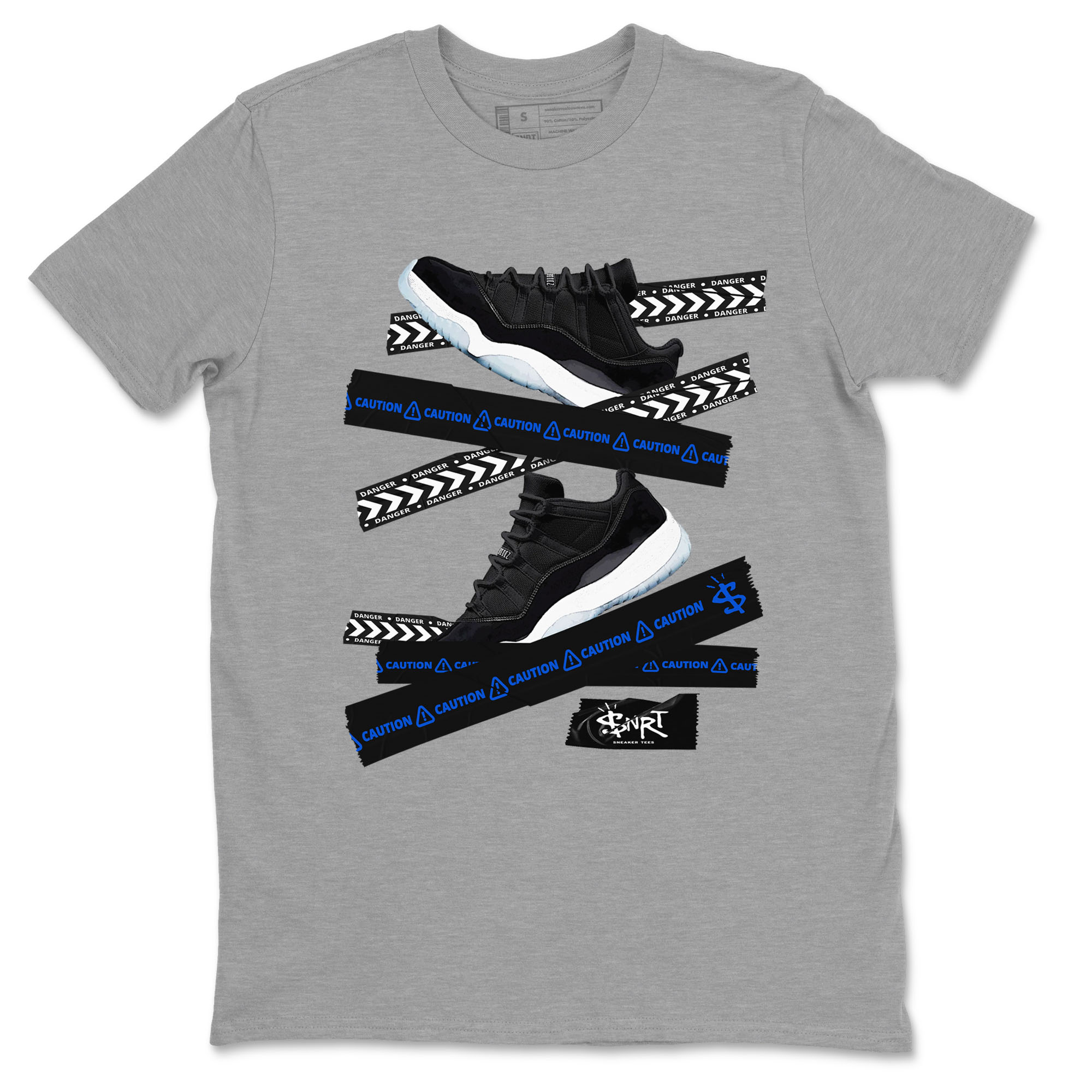 Caution Tape snkmatch Tees - Air Jordan 11 Black and Varsity Royal