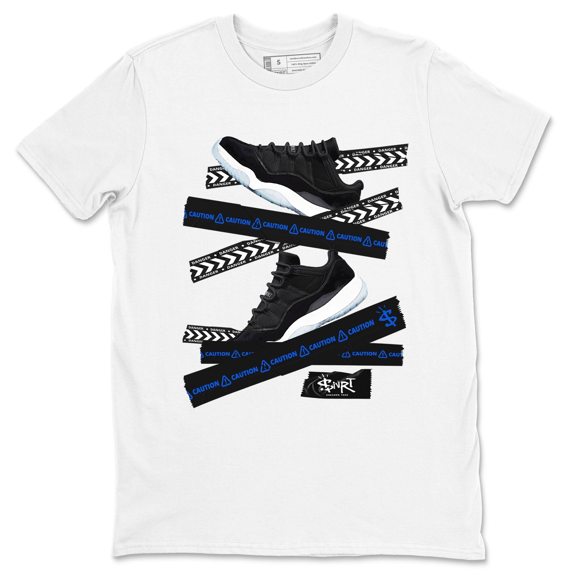 Caution Tape snkmatch Tees - Air Jordan 11 Black and Varsity Royal