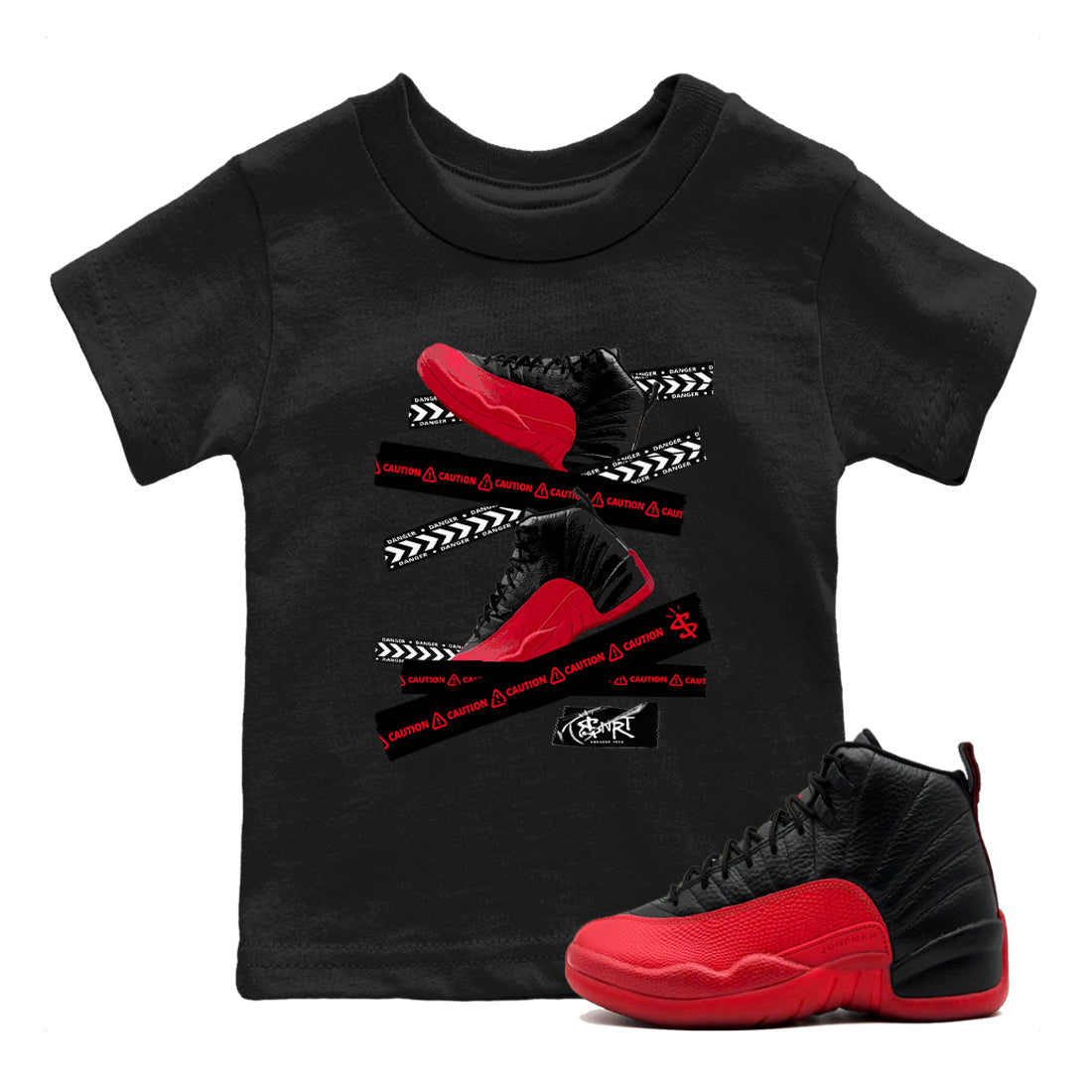 Caution Tape snkmatch Tees Kids - Air Jordan 12 Flu Game