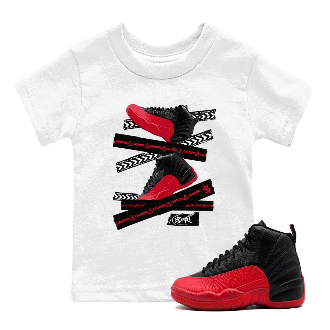 Caution Tape snkmatch Tees Kids - Air Jordan 12 Flu Game