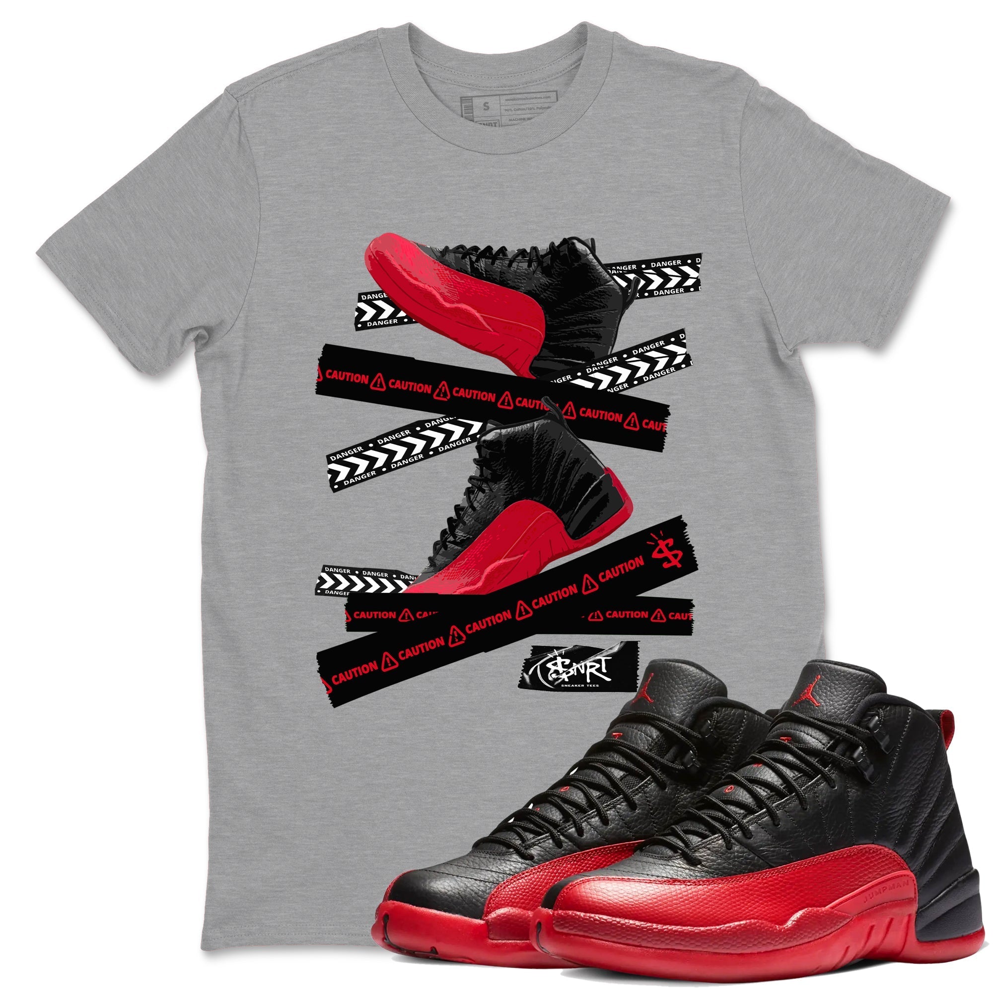 Caution Tape snkmatch Tees - Air Jordan 12 Flu Game