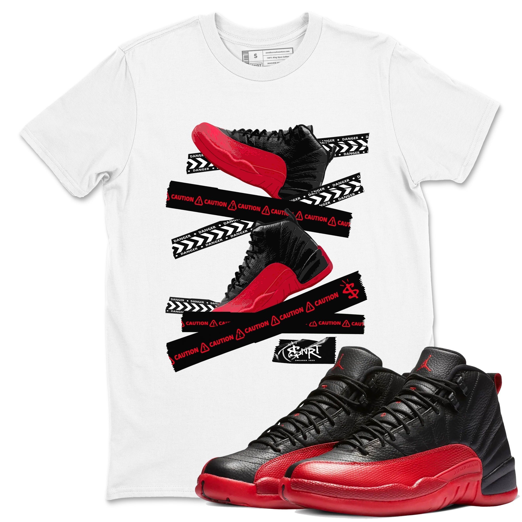 Caution Tape snkmatch Tees - Air Jordan 12 Flu Game