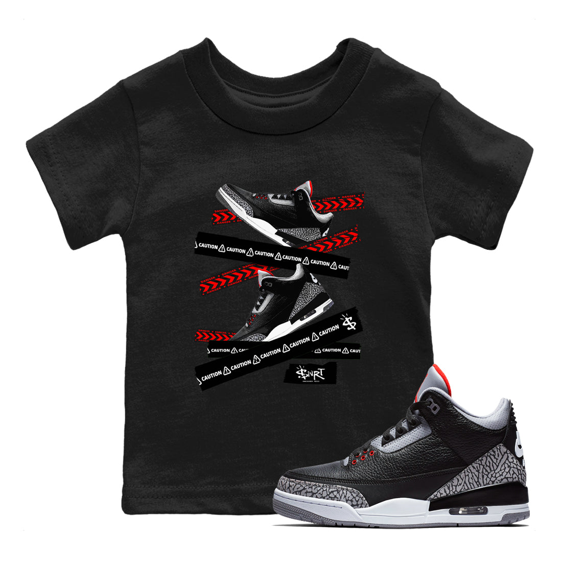 Caution Tape snkmatch Tees Kids - Air Jordan 3 Black Cement