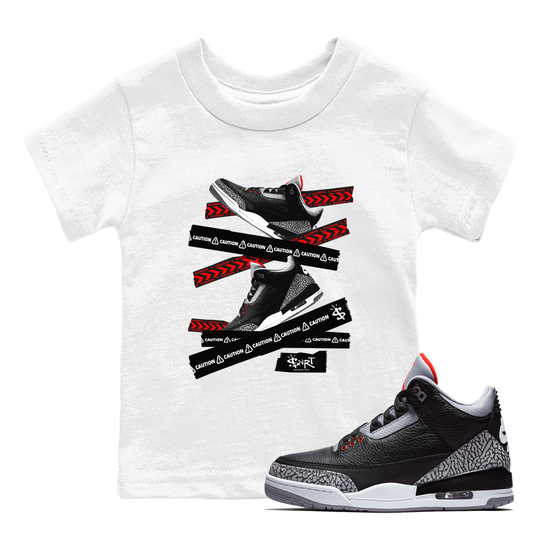 Caution Tape snkmatch Tees Kids - Air Jordan 3 Black Cement
