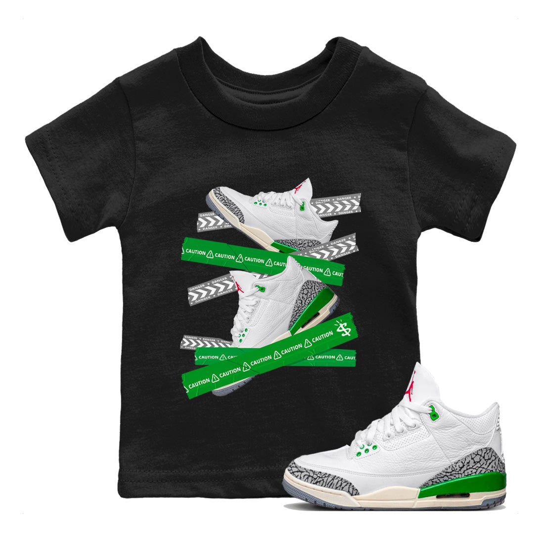 Caution Tape Kids Tops - Air Jordan 3 Lucky Green