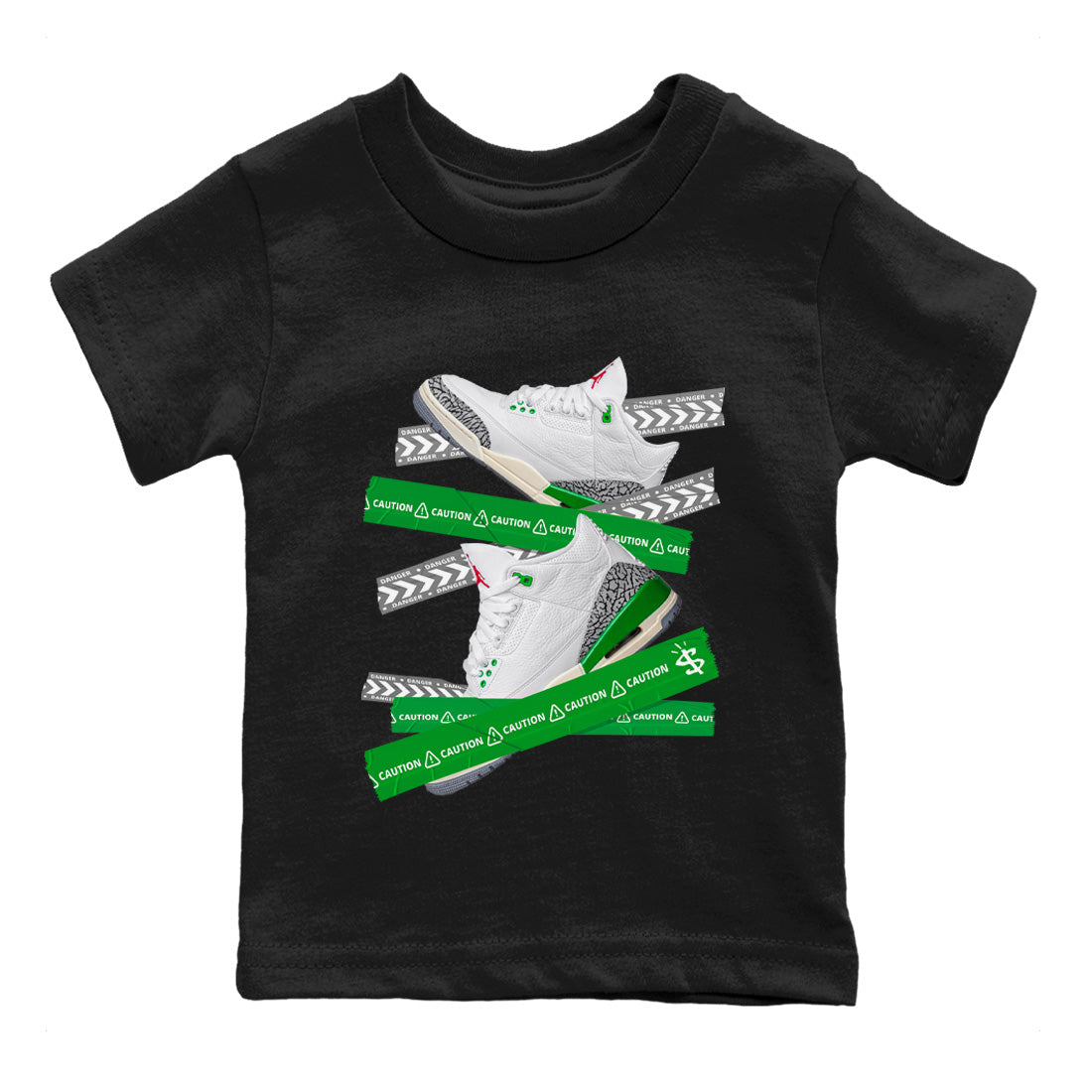 Caution Tape Kids Tops - Air Jordan 3 Lucky Green