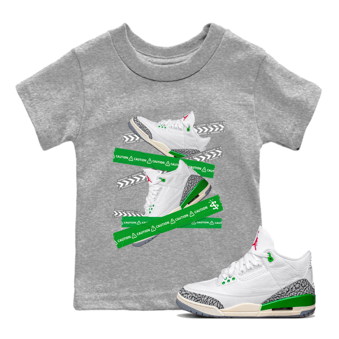 Caution Tape Kids Tops - Air Jordan 3 Lucky Green