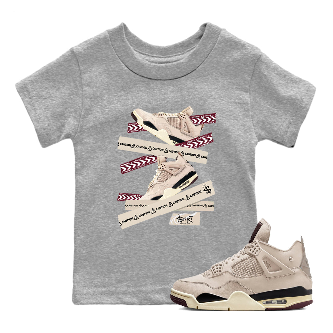 Caution Tape snkmatch Tees Kids - Air Jordan 4 A Ma Maniere x Fossil Stone