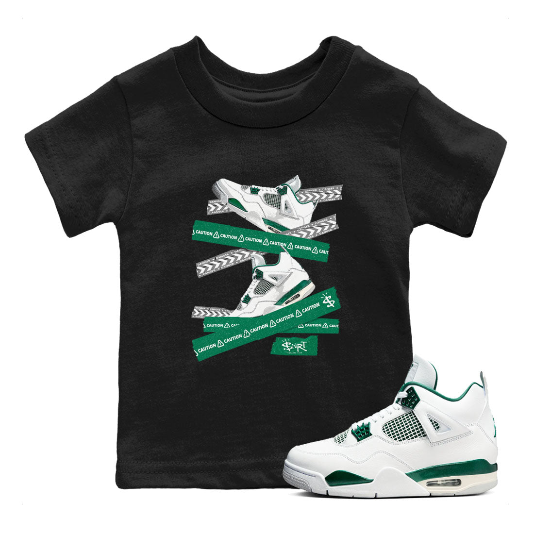 Caution Tape snkmatch Tees Kids - Air Jordan 4 Oxidized Green