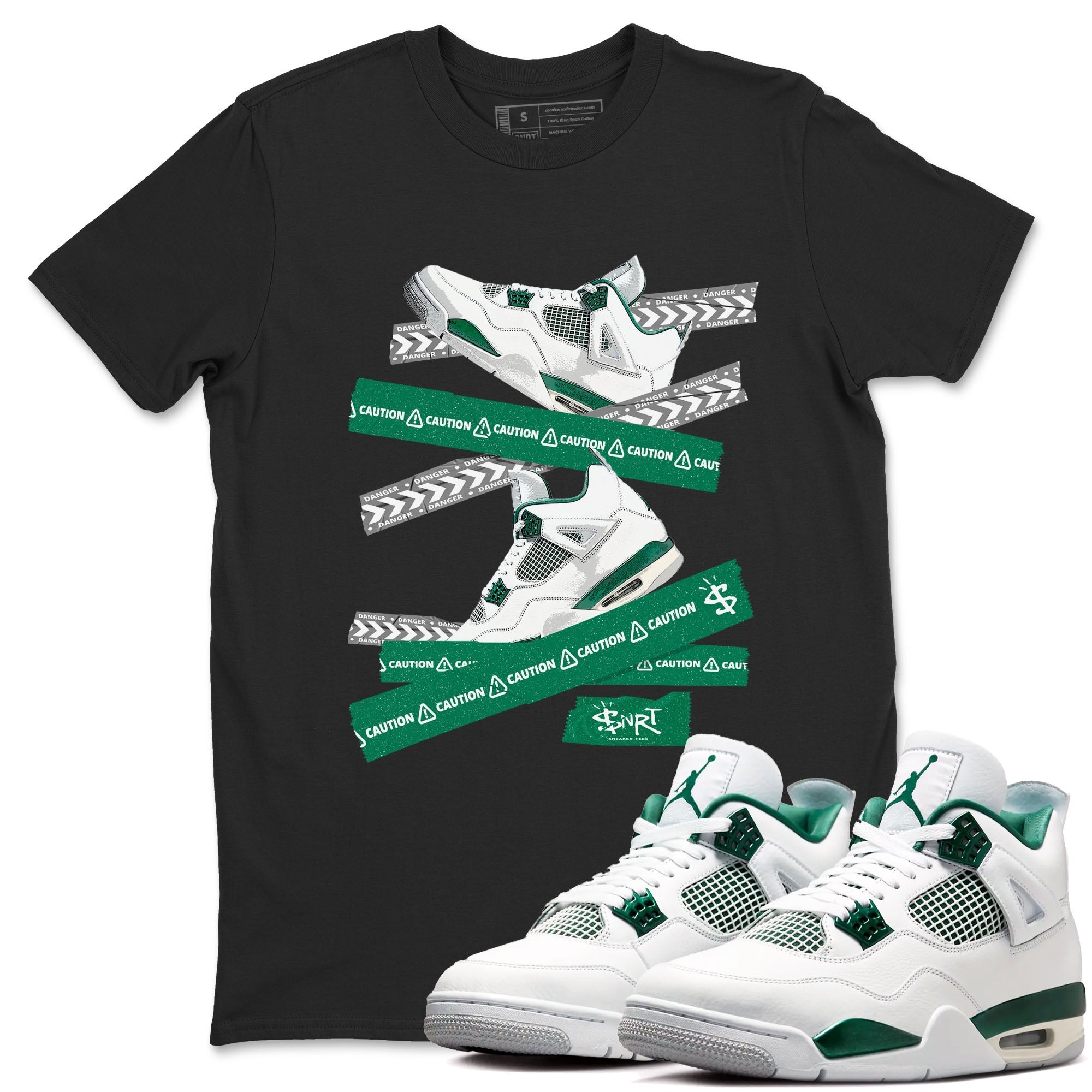 Caution Tape snkmatch Tees - Air Jordan 4 Oxidized Green
