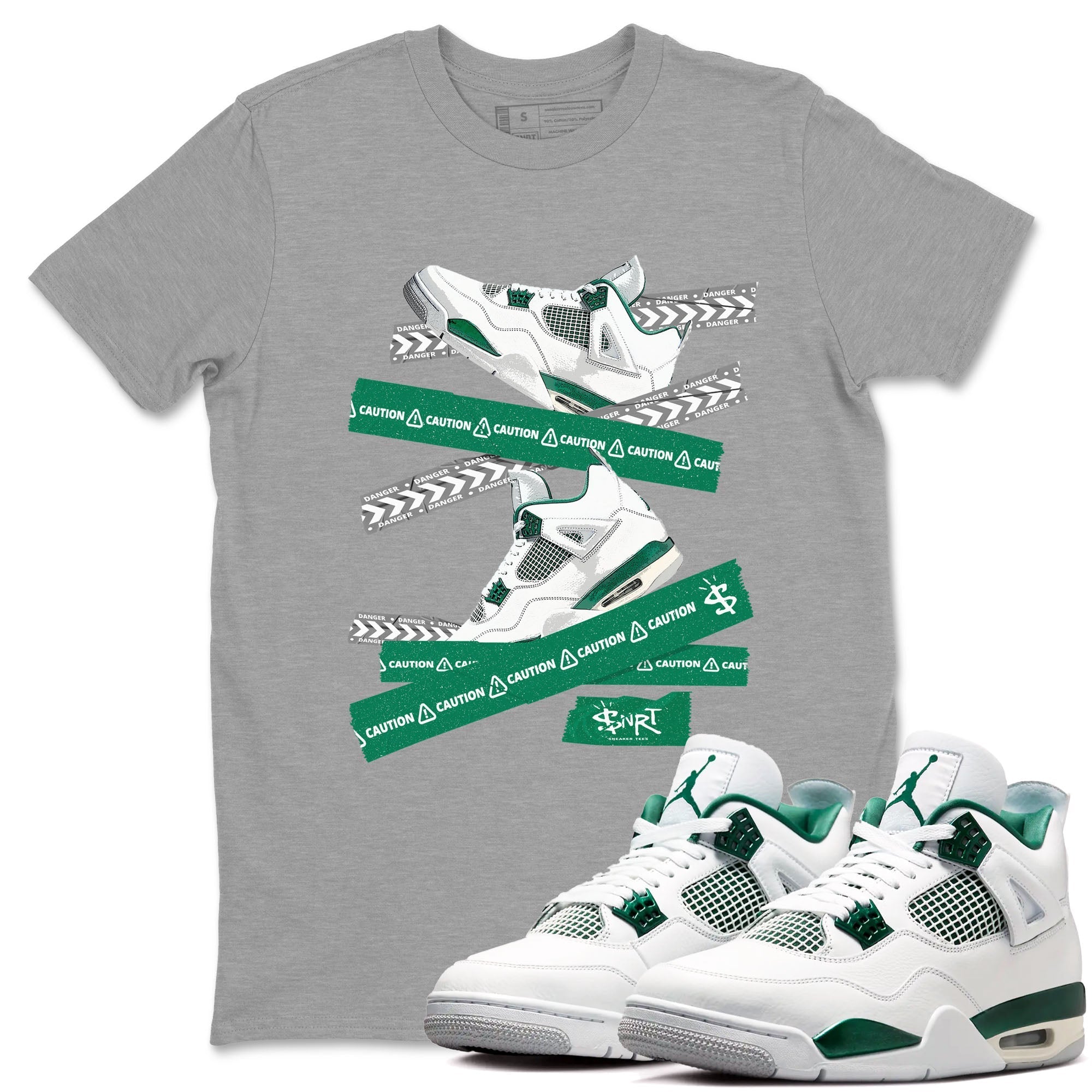 Caution Tape snkmatch Tees - Air Jordan 4 Oxidized Green