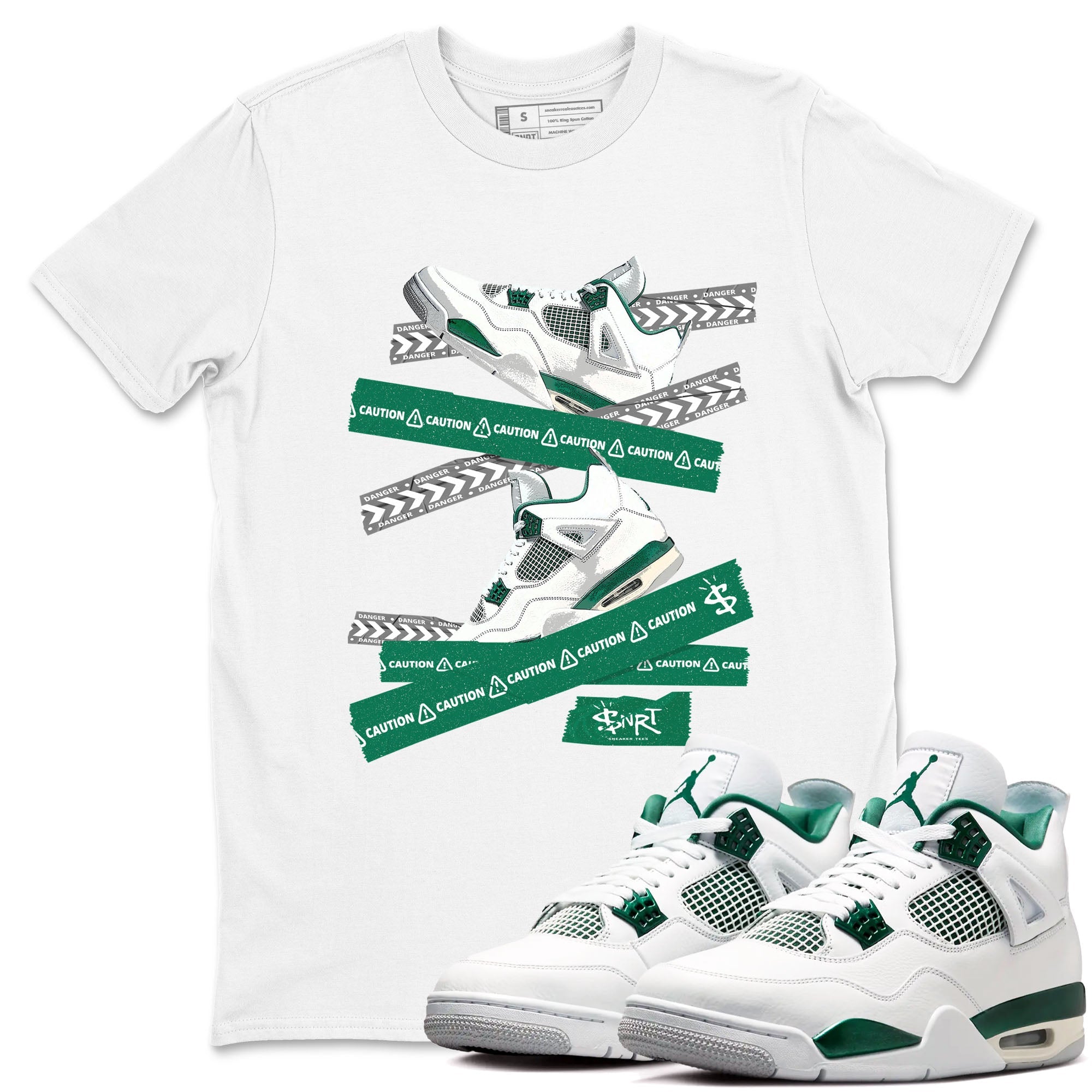 Caution Tape snkmatch Tees - Air Jordan 4 Oxidized Green