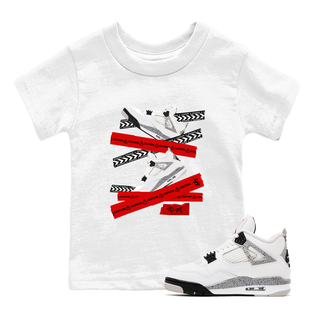 Caution Tape snkmatch Tees Kids - Air Jordan 4 White Cement