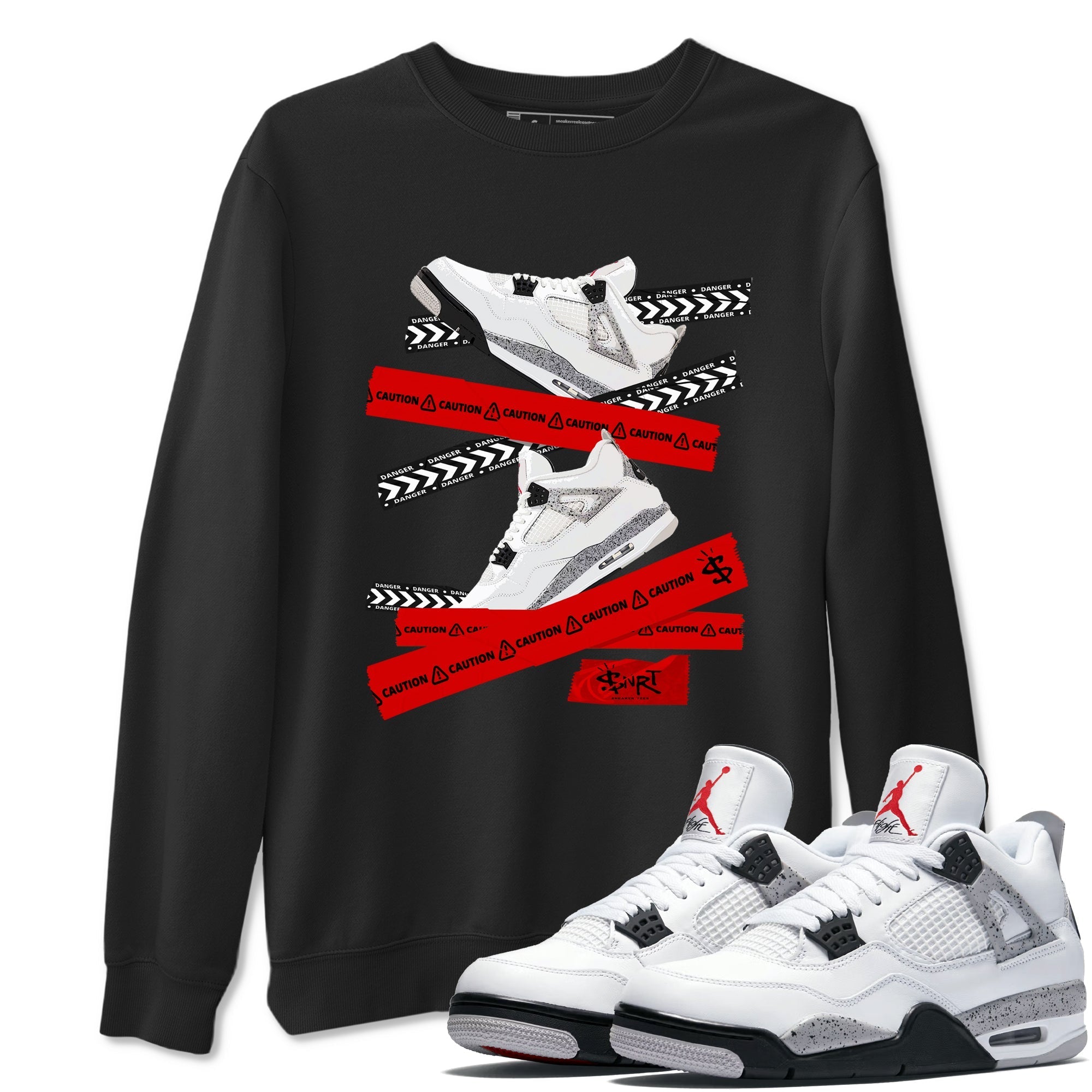 Caution Tape snkmatch Tees - Air Jordan 4 White Cement
