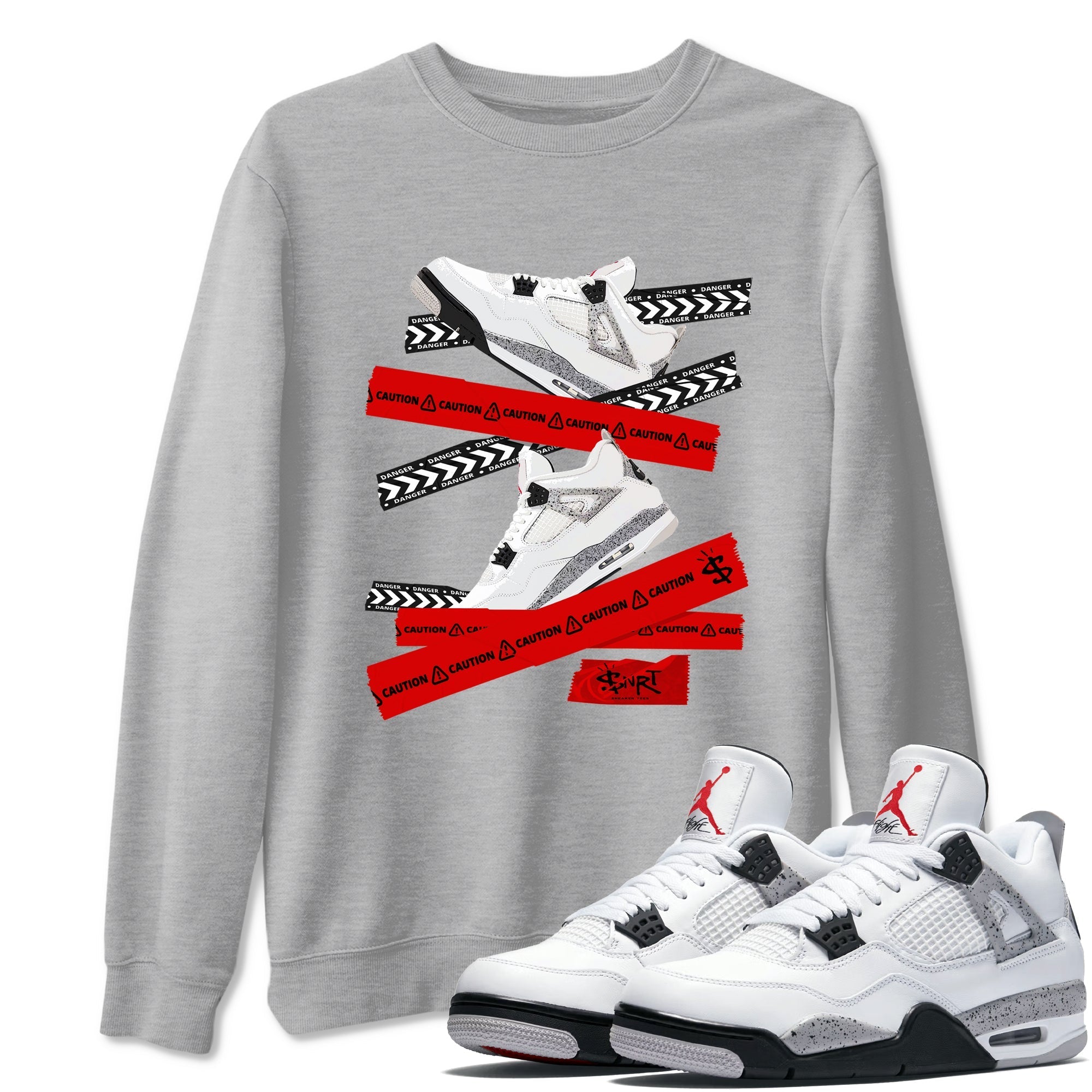Caution Tape snkmatch Tees - Air Jordan 4 White Cement