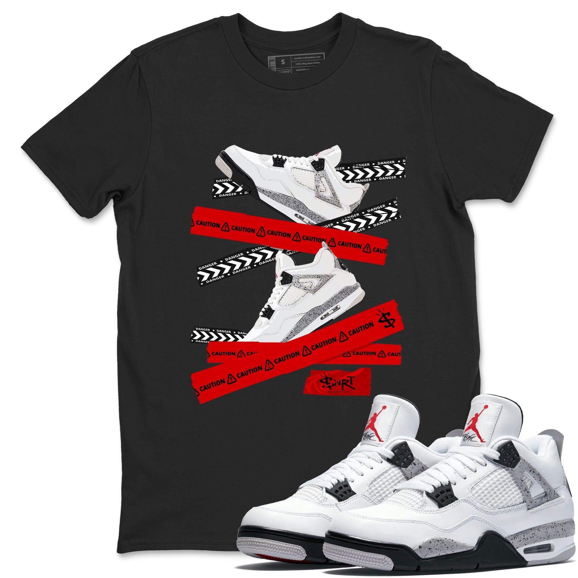 Caution Tape snkmatch Tees - Air Jordan 4 White Cement