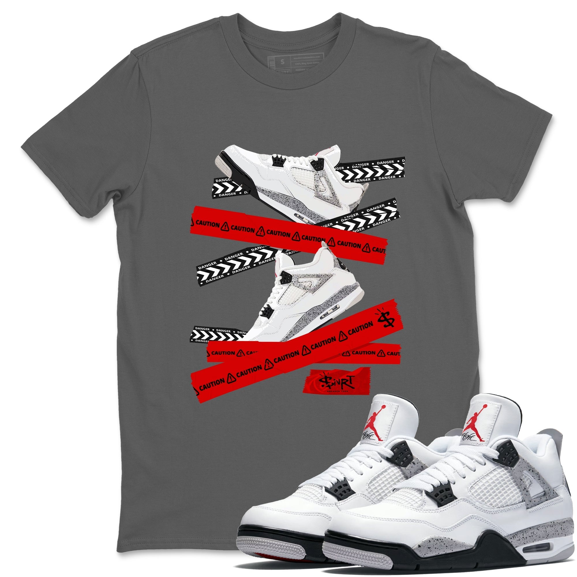 Caution Tape snkmatch Tees - Air Jordan 4 White Cement