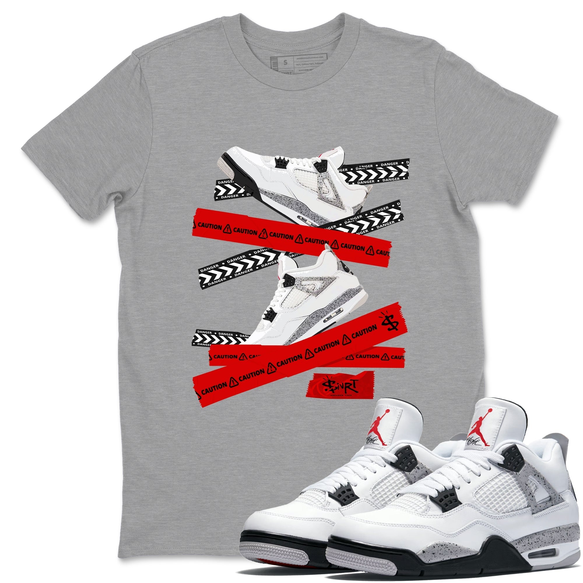 Caution Tape snkmatch Tees - Air Jordan 4 White Cement