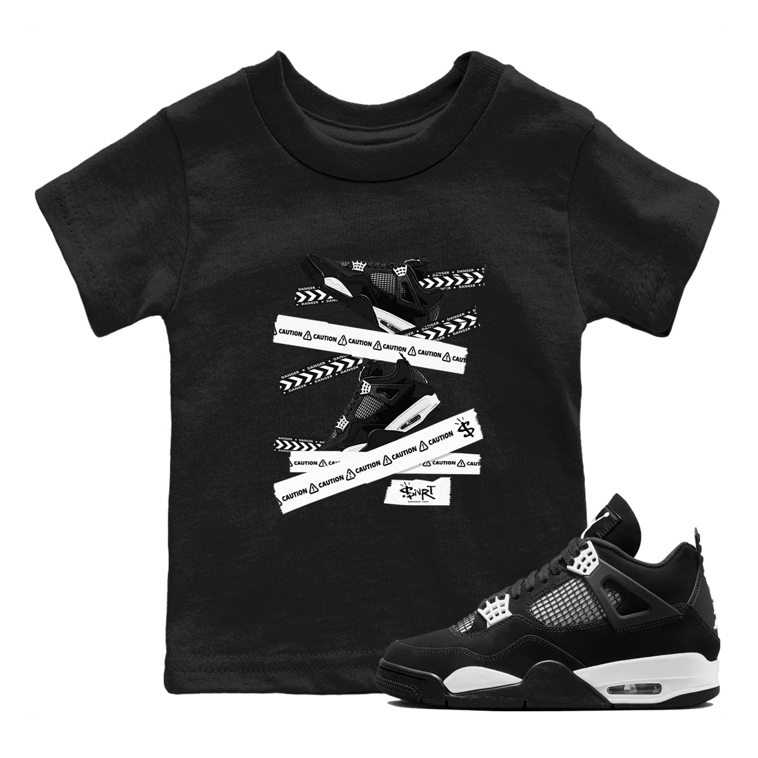 Caution Tape snkmatch Tees Kids - Air Jordan 4 White Thunder