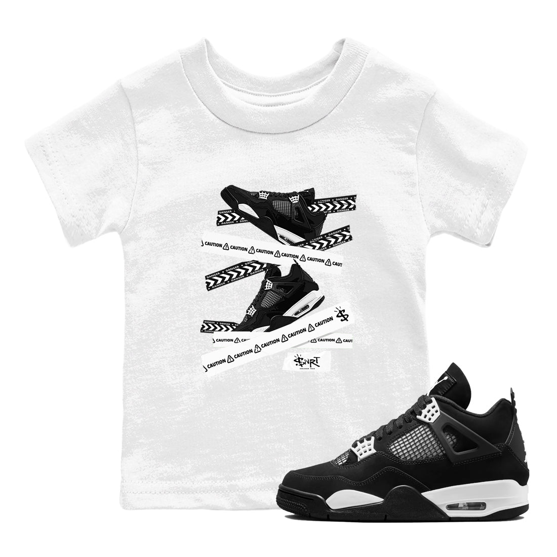 Caution Tape snkmatch Tees Kids - Air Jordan 4 White Thunder