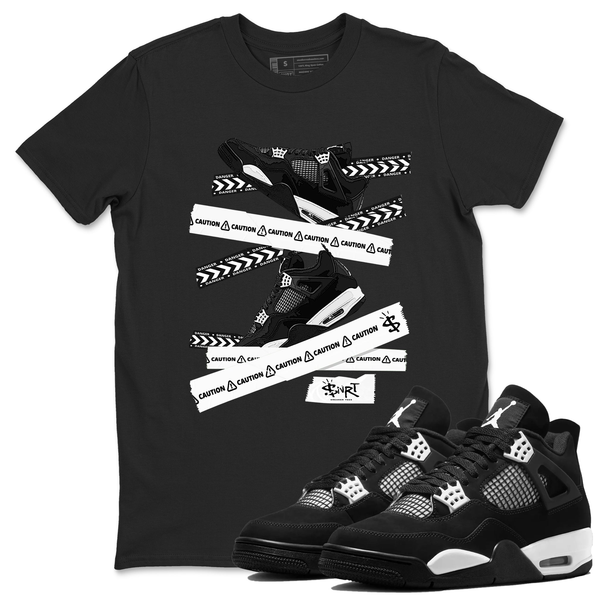Caution Tape snkmatch Tees - Air Jordan 4 White Thunder