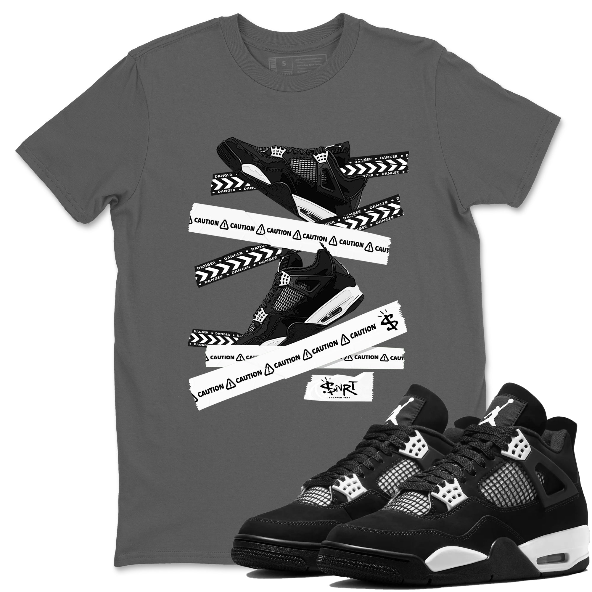 Caution Tape snkmatch Tees - Air Jordan 4 White Thunder