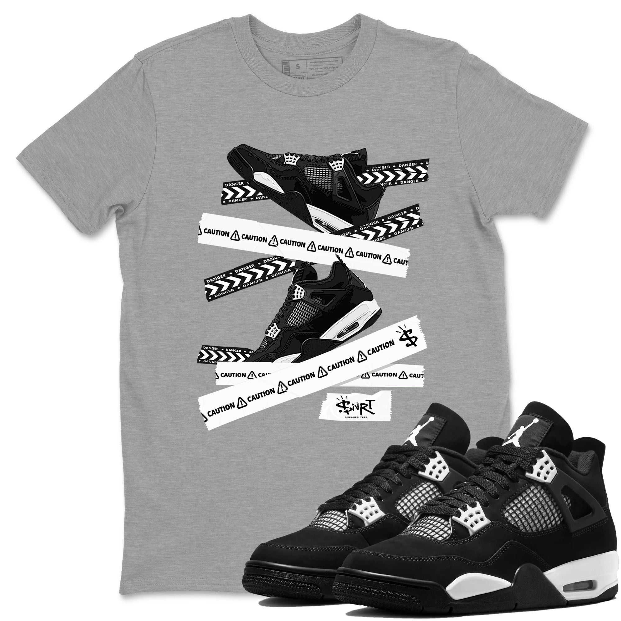 Caution Tape snkmatch Tees - Air Jordan 4 White Thunder