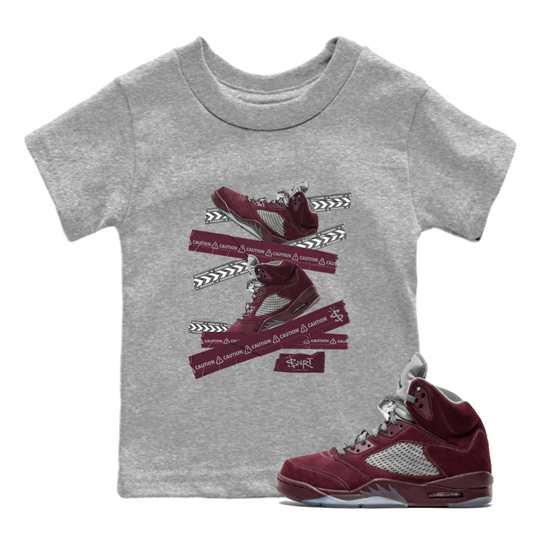 Caution Tape Kids Tops - Air Jordan 5 Burgundy