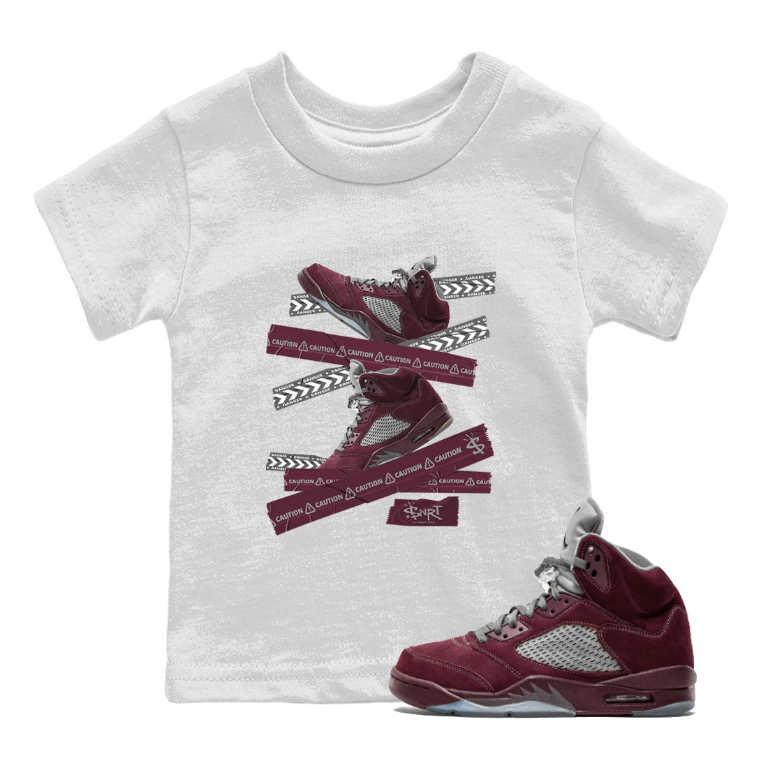 Caution Tape Kids Tops - Air Jordan 5 Burgundy