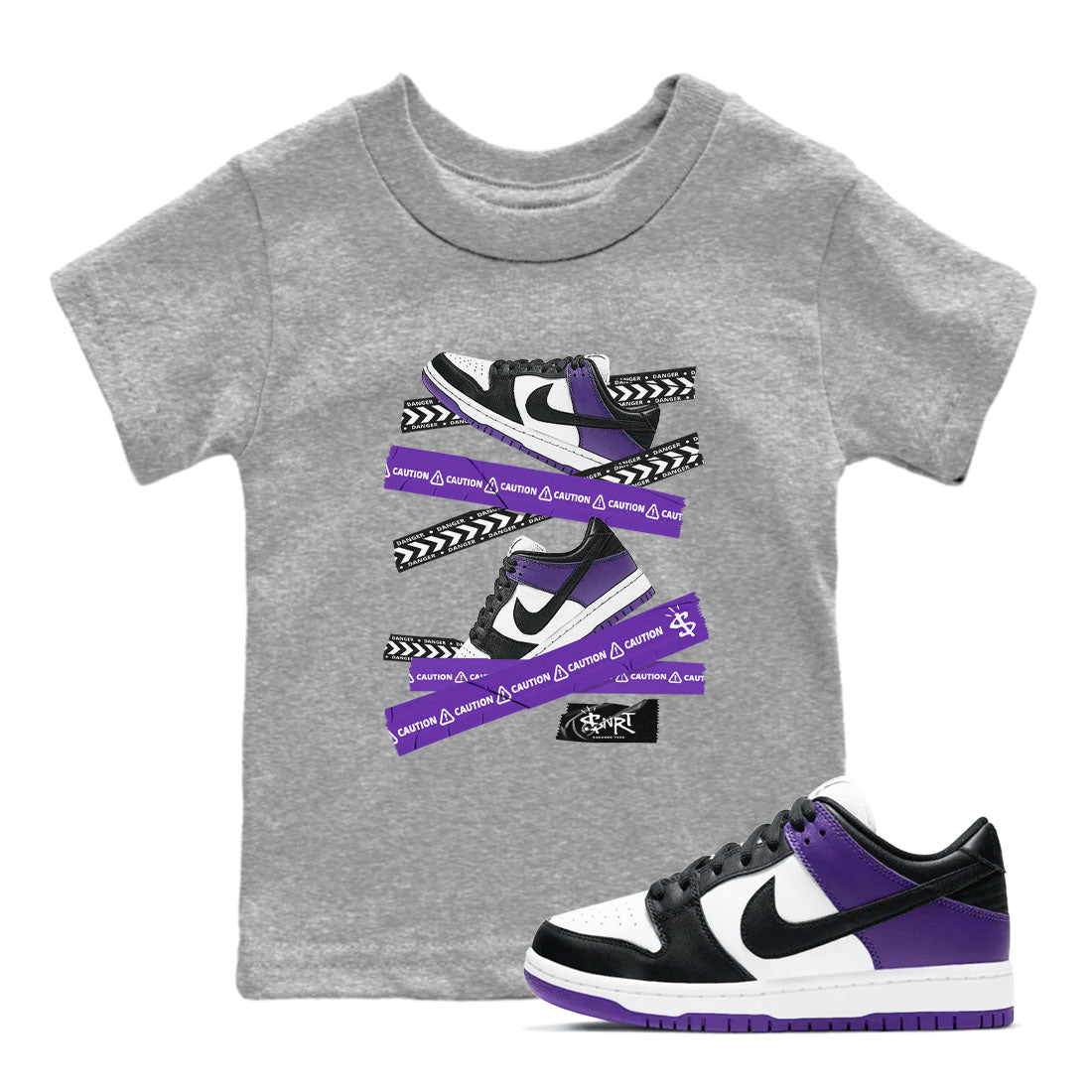Caution Tape snkmatch Tees Kids - Dunk Low Court Purple