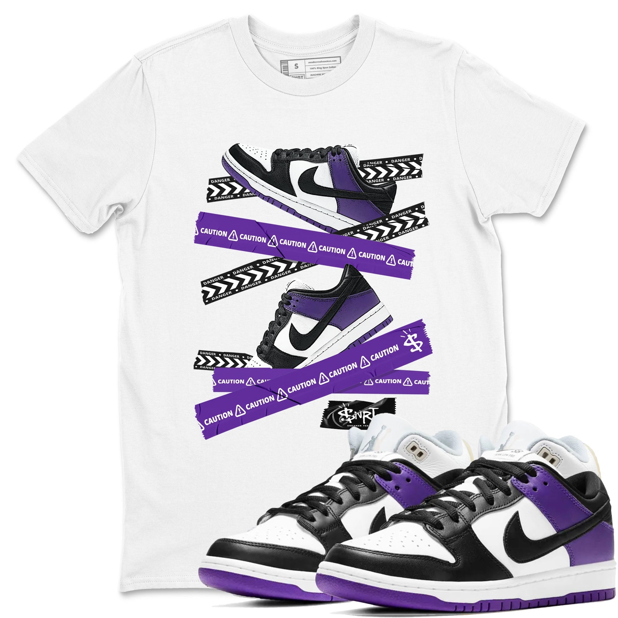 Caution Tape snkmatch Tees - Dunk Low Court Purple