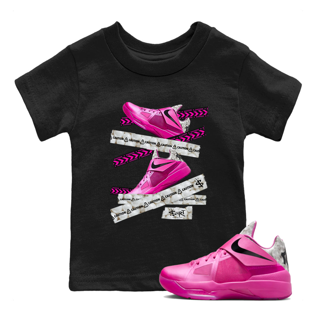 Caution Tape snkmatch Tees Kids - Nike KD 4 Aunt Pearl