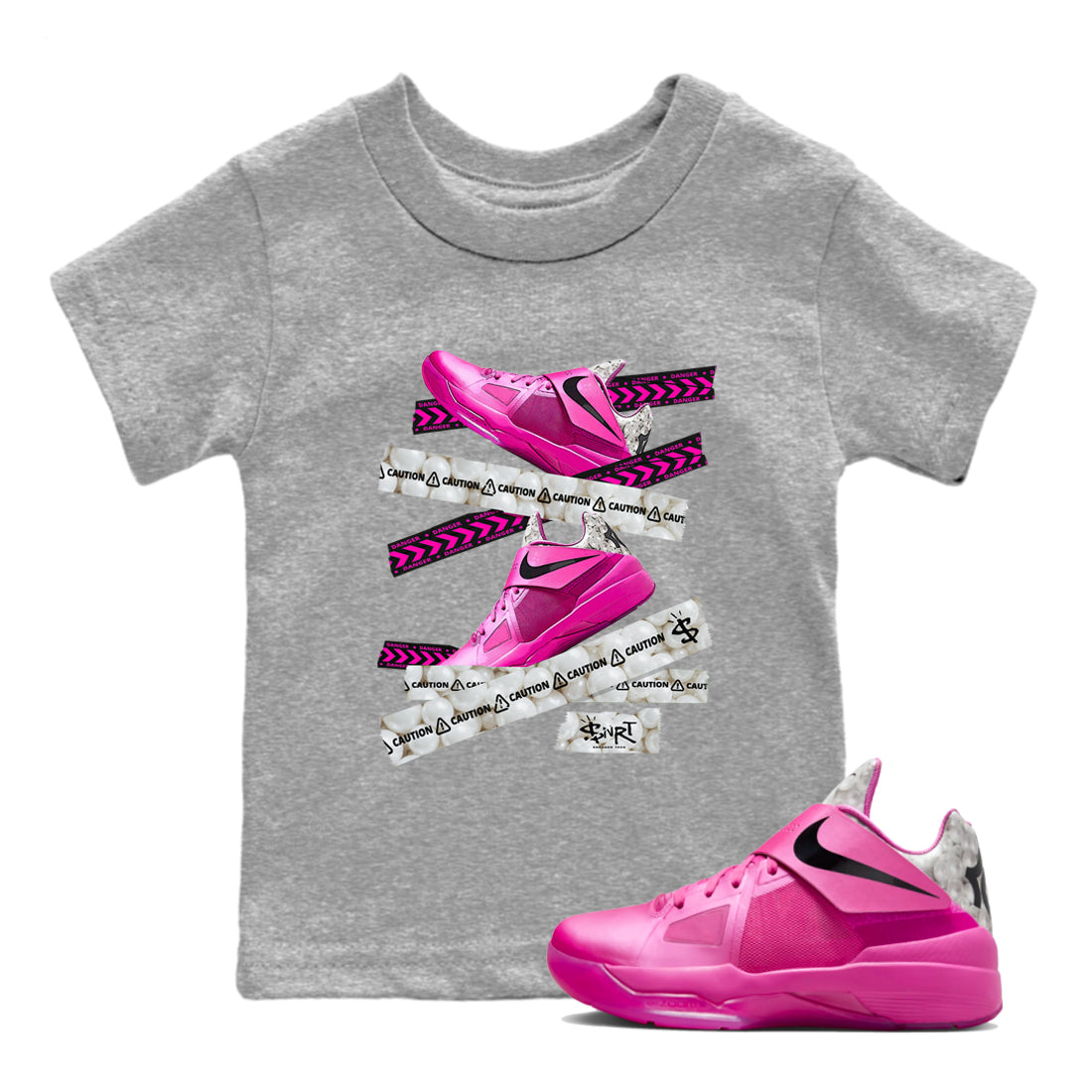 Caution Tape snkmatch Tees Kids - Nike KD 4 Aunt Pearl