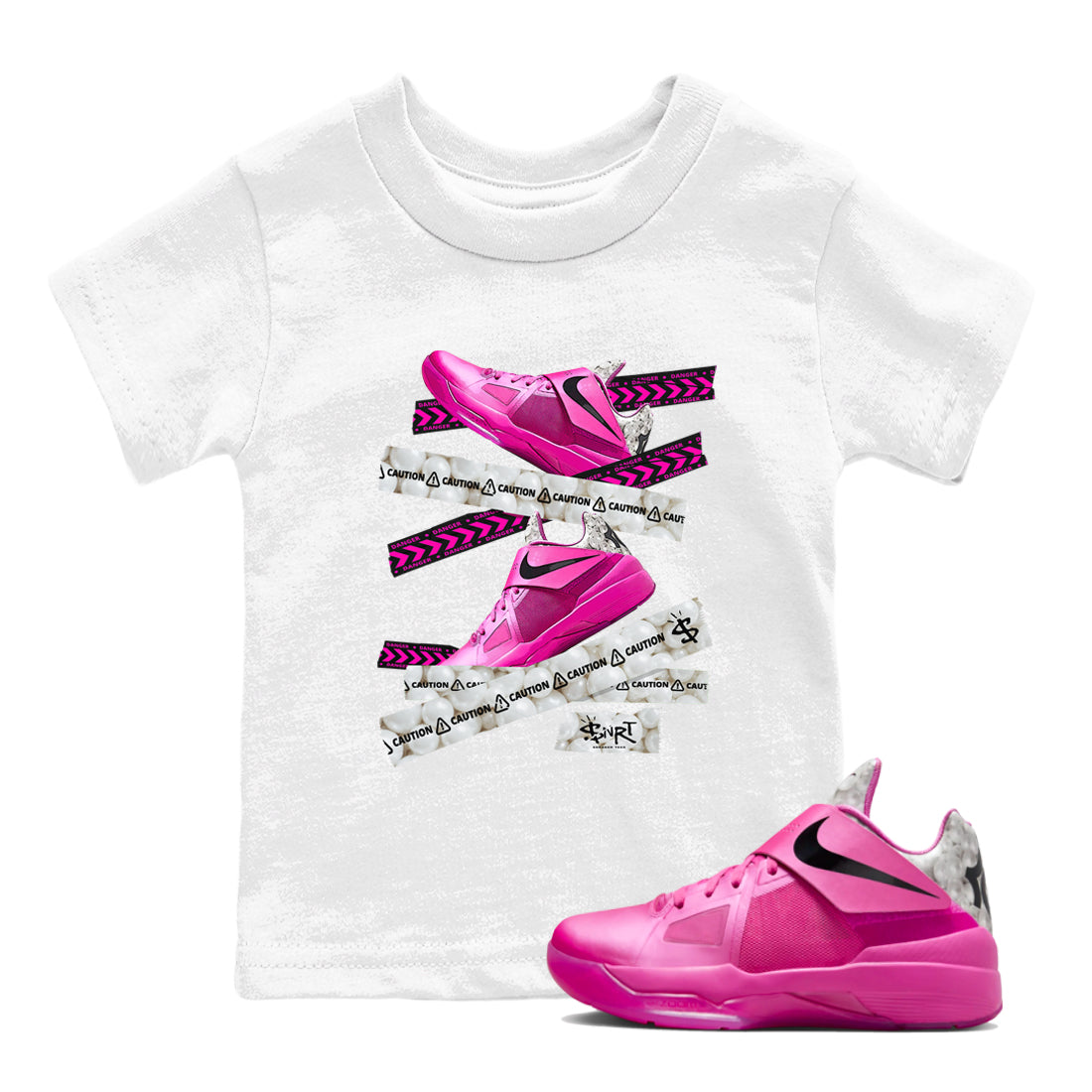 Caution Tape snkmatch Tees Kids - Nike KD 4 Aunt Pearl