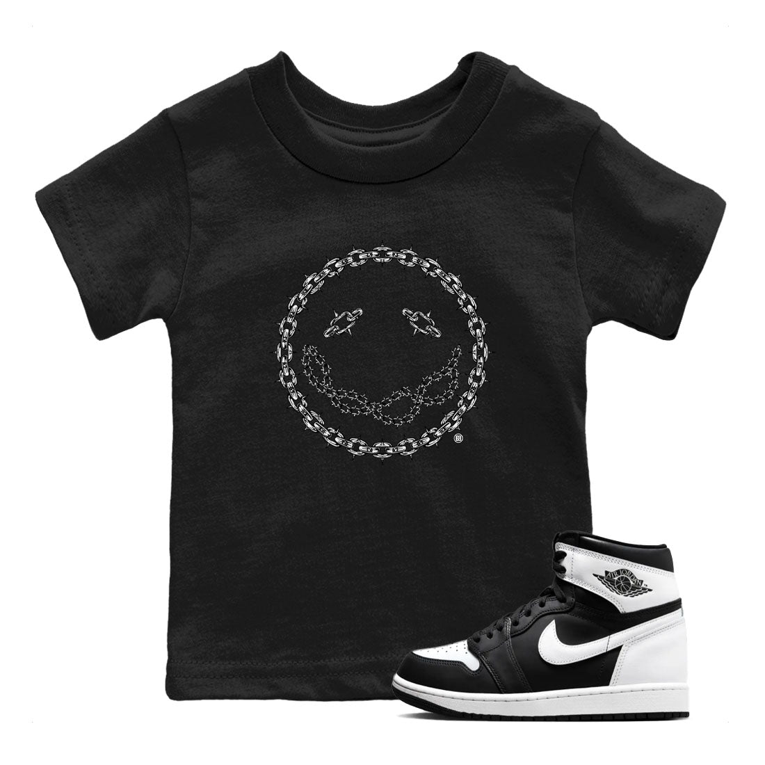Chain Smile snkmatch Tees Kids - Air Jordan 1 Black White