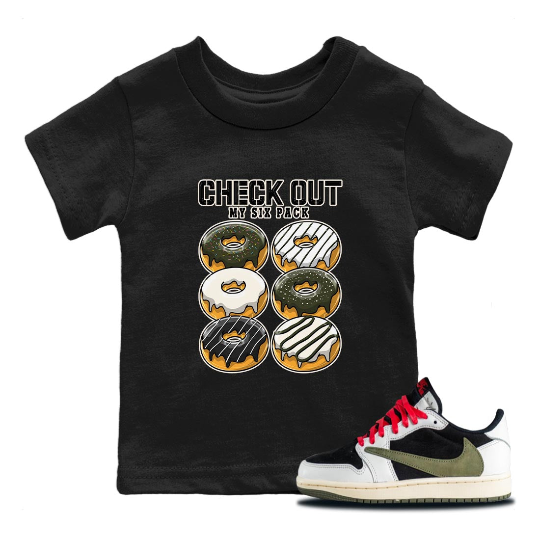 Check Out My Six Pack Kids Tops - Air Jordan 1 Travis Scott Olive