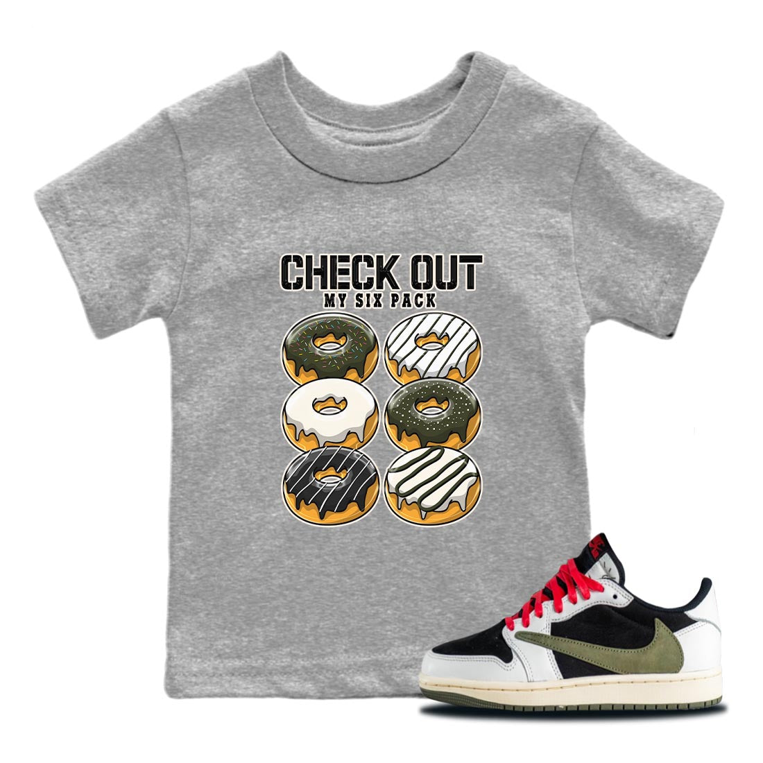 Check Out My Six Pack Kids Tops - Air Jordan 1 Travis Scott Olive