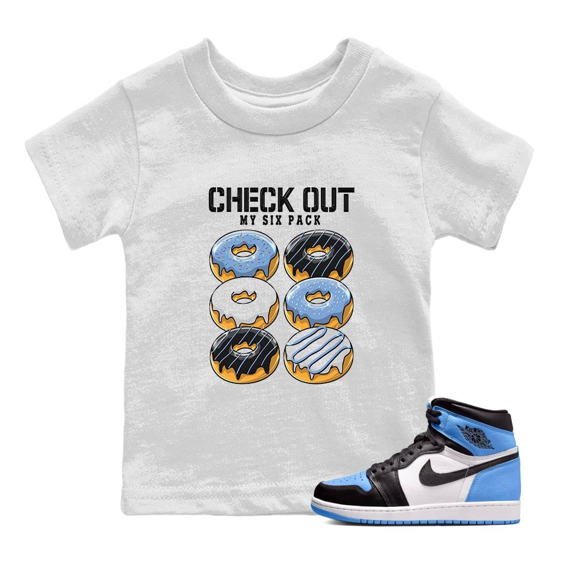 Check Out My Six Pack snkmatch Tee Kids - Air Jordan 1 UNC Toe