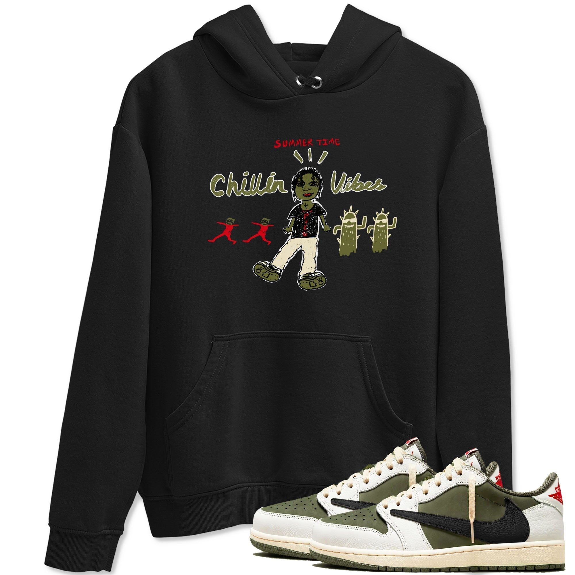 Chillin Vibes snkmatch Tees - Air Jordan 1 Travis Scott Medium Olive