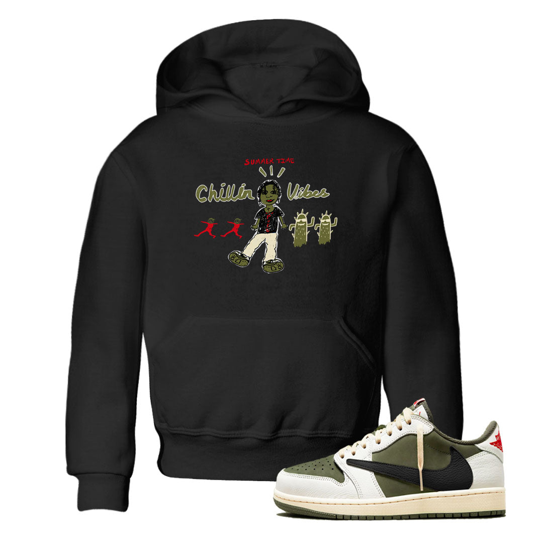 Chillin Vibes snkmatch Tees Kids - Air Jordan 1 Travis Scott Medium Olive