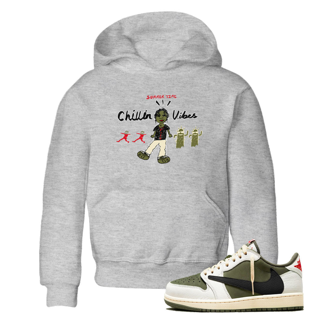 Chillin Vibes snkmatch Tees Kids - Air Jordan 1 Travis Scott Medium Olive