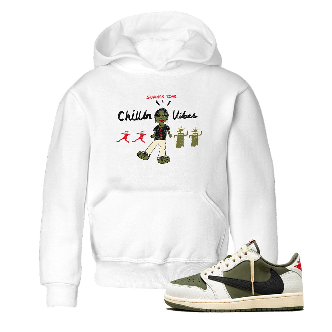 Chillin Vibes snkmatch Tees Kids - Air Jordan 1 Travis Scott Medium Olive