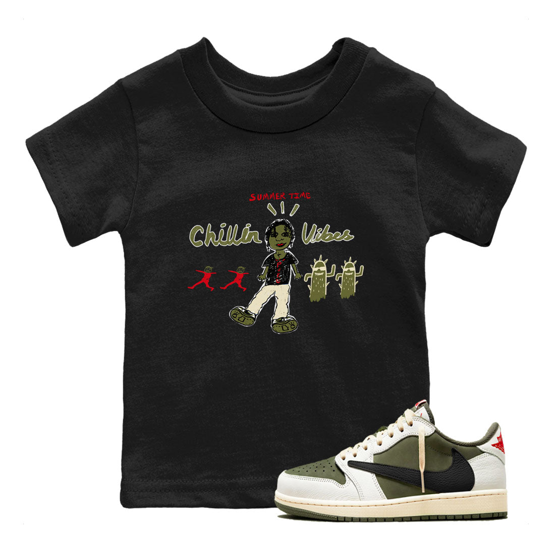 Chillin Vibes snkmatch Tees Kids - Air Jordan 1 Travis Scott Medium Olive