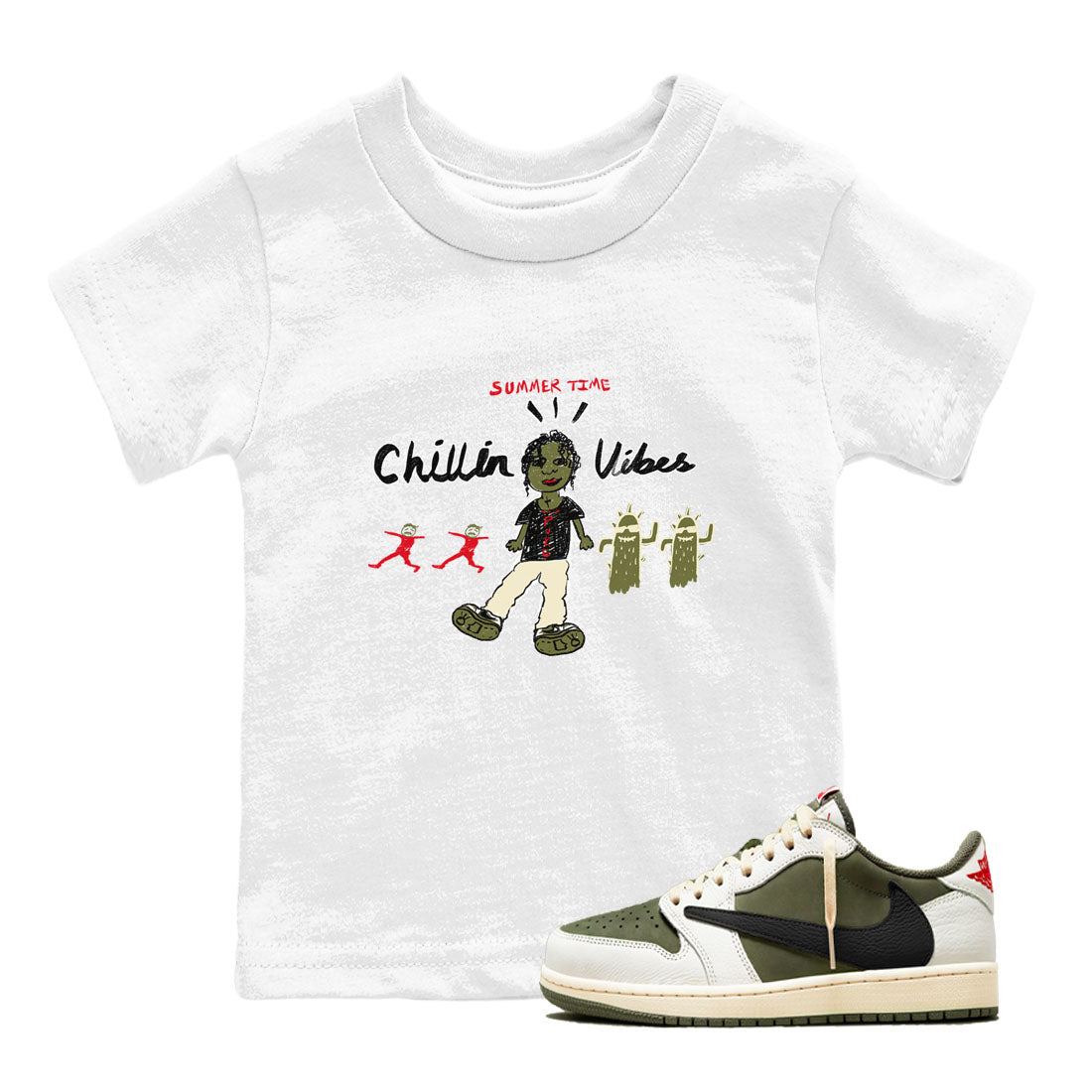 Chillin Vibes snkmatch Tees Kids - Air Jordan 1 Travis Scott Medium Olive