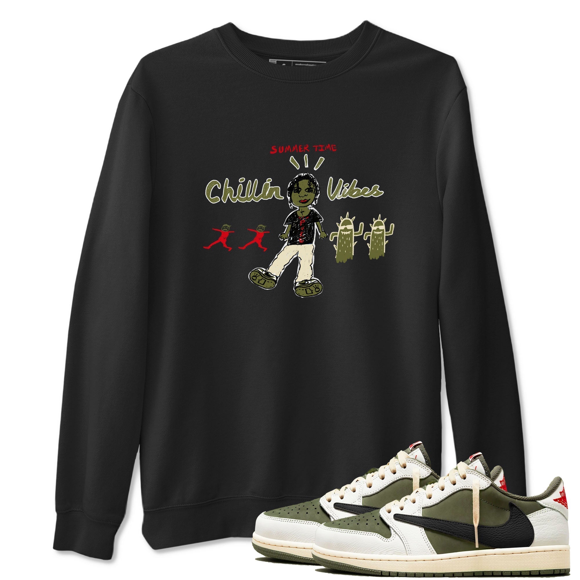 Chillin Vibes snkmatch Tees - Air Jordan 1 Travis Scott Medium Olive