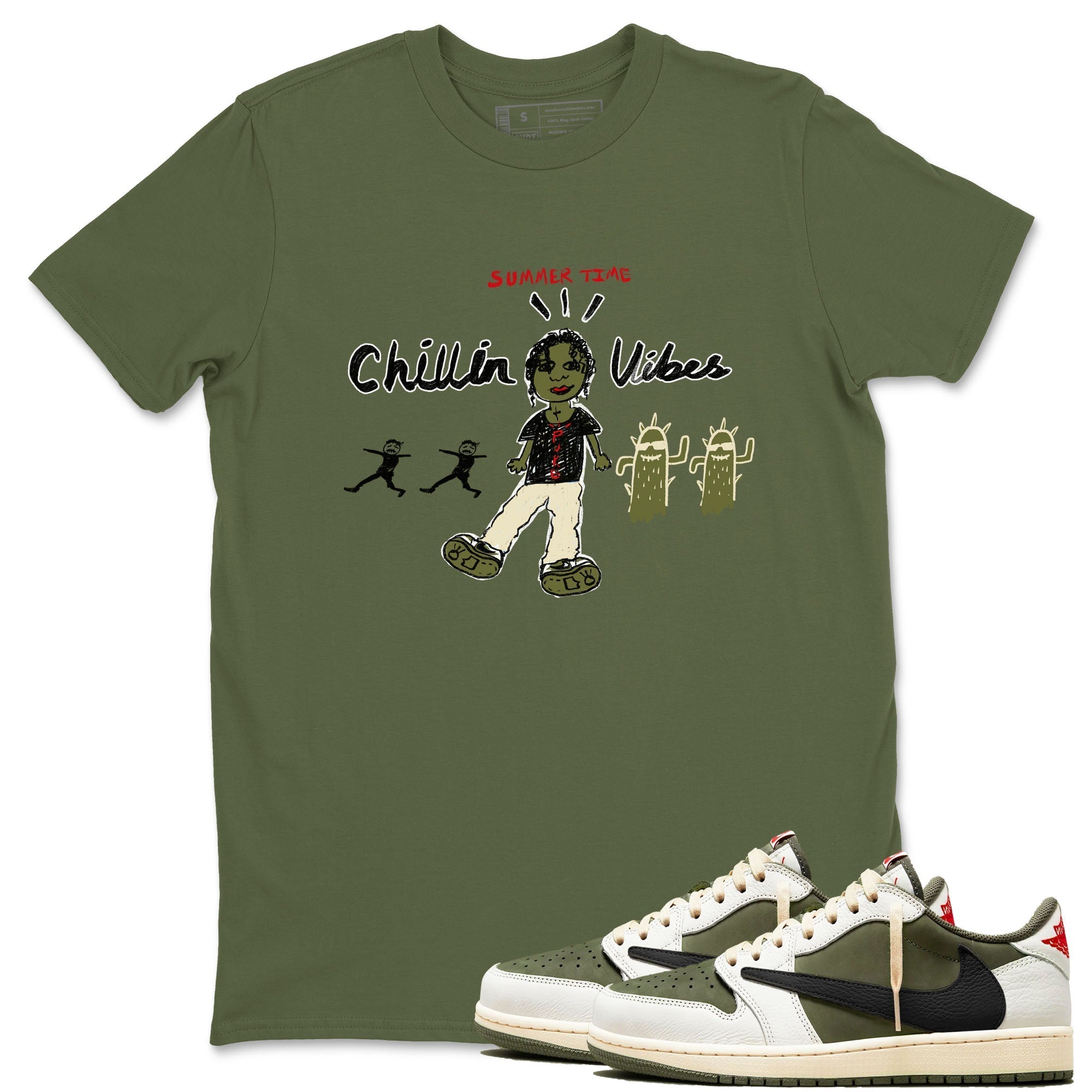 Chillin Vibes snkmatch Tees - Air Jordan 1 Travis Scott Medium Olive
